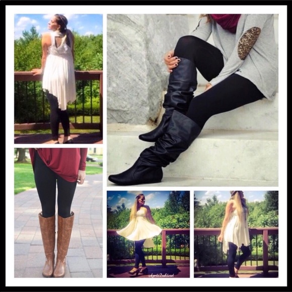 BLACK FLEECE LINED FOOTLESS LEGGINGS TIGHTS - Picture 5 of 13